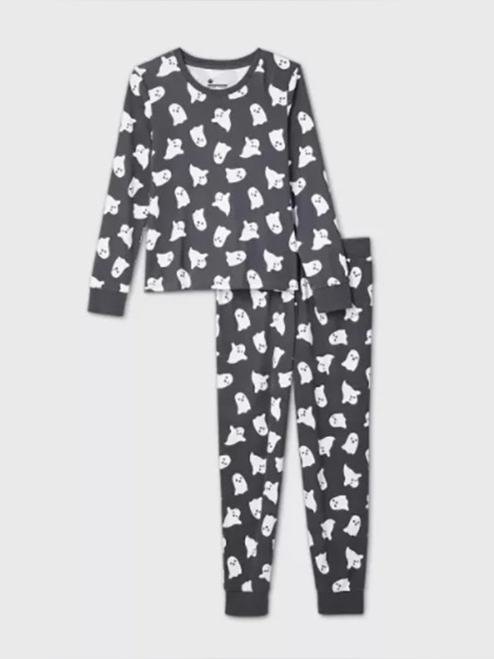 Ghost Print Long Sleeve Top and Pants Set - Charcoal
